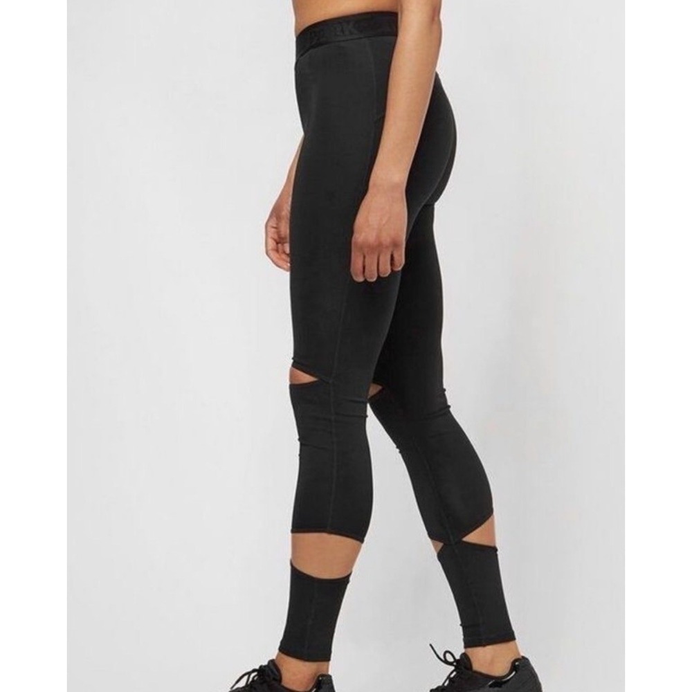 IVY PARK Womens Medium Leggings Black Solid Logo Waistband Activewear Thick
